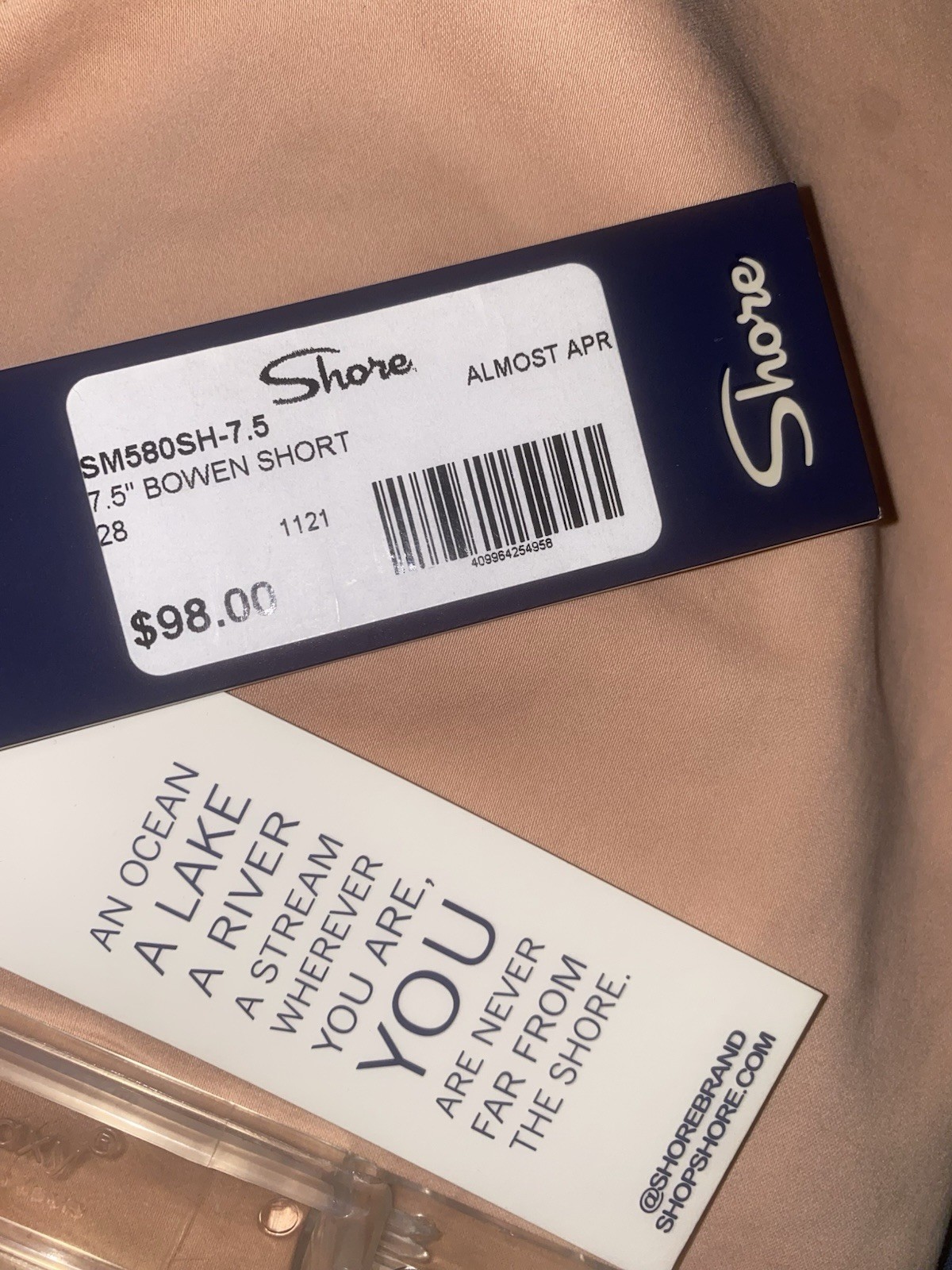 Shore 7.5″ Bowen Short Almost Apr Peach Color Size 28 New 7.5” Inseam
