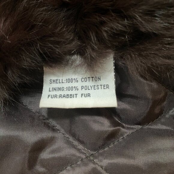 Moda Mojo Denim Jacket Blue Rabbit Fur Trim Quilted Lining Longline Fits Sz S