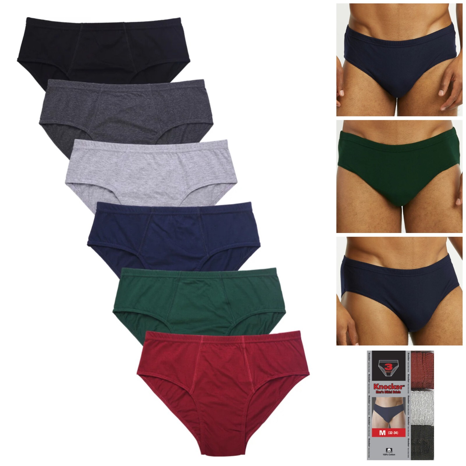 6 Pack Men’s ULTRA Solid Cotton Knocker Bikini Brief Underwear Assorted Colors