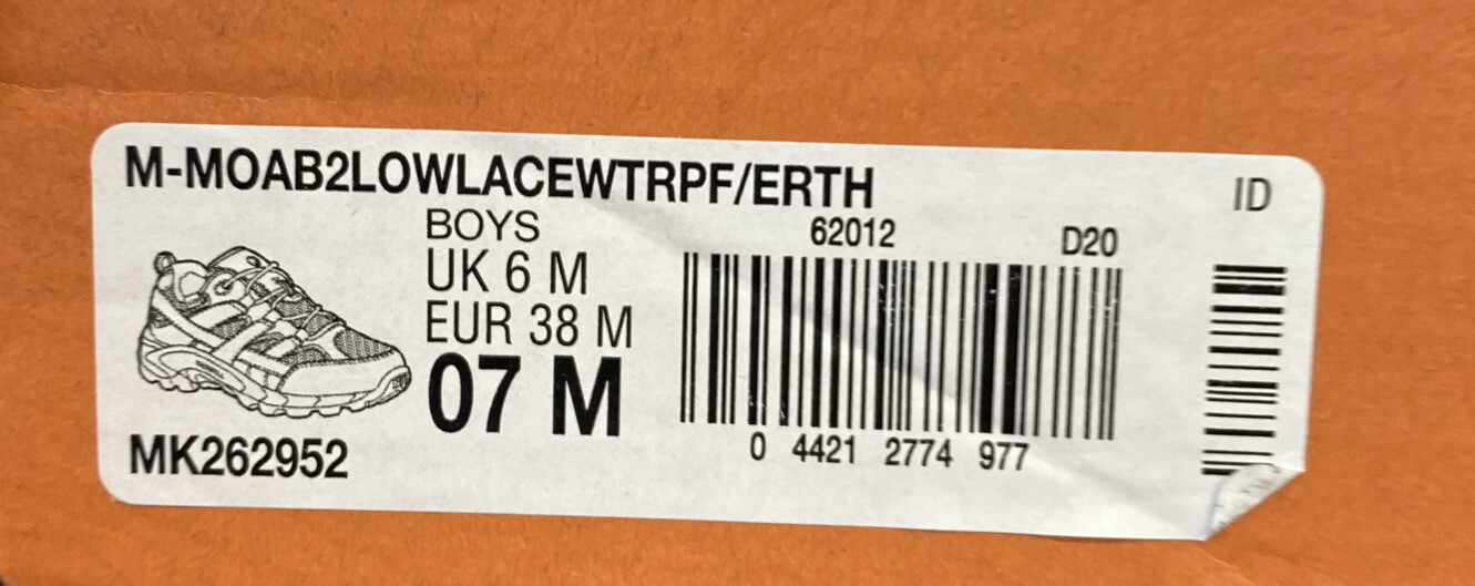 Merrell M-MOAB2LOWLACEWTRPF/ERTH BOY SHOES SIZE: 07M