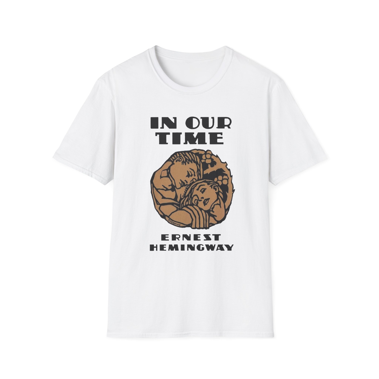 1925 ernest hemingway book cover by cleo damianakes for “in our time” the tshirt