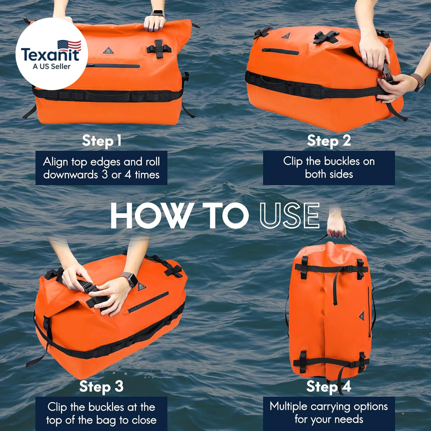 Large Waterproof Duffel Backpack Roll-Top Heavy Duty Dry Duffle Bag for Boating,