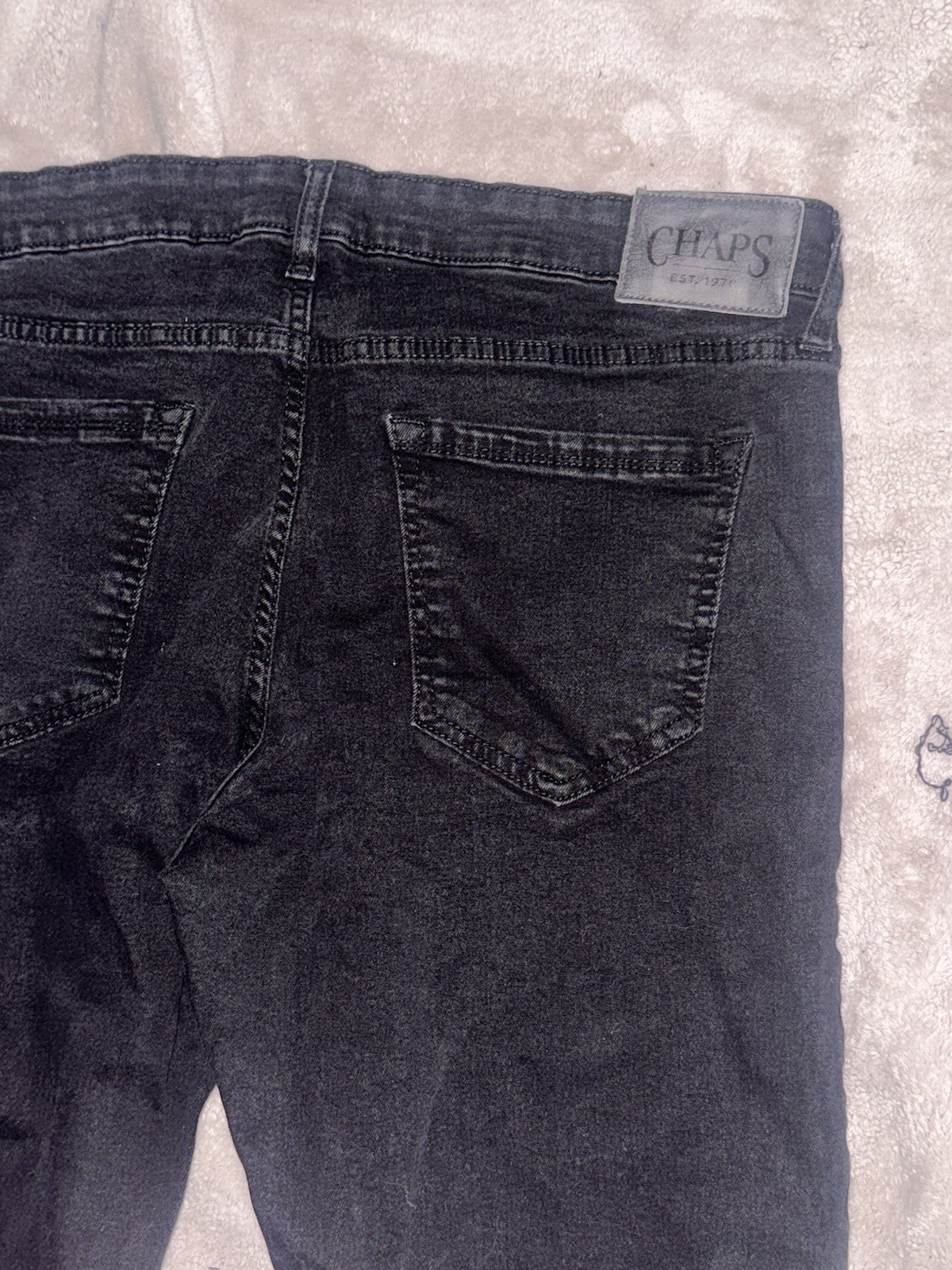 Chaps Men’s Black Slim Fit Straight Leg Denim Jeans Dark Wash Zip Fly