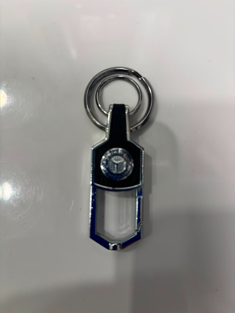 Mercedes-Benz Style Luxury Leather Key Ring Chrome Carabiner Keychain (H)