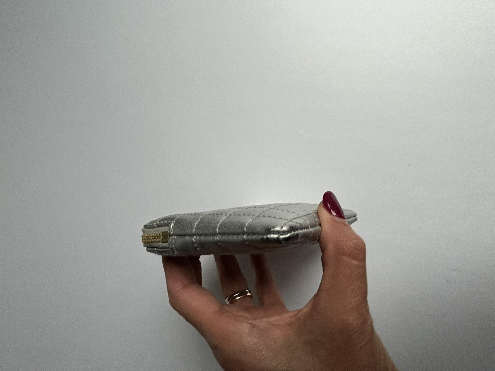 Auth CELINE C Charm Silver Leather Clutch Bag Missing C Charm