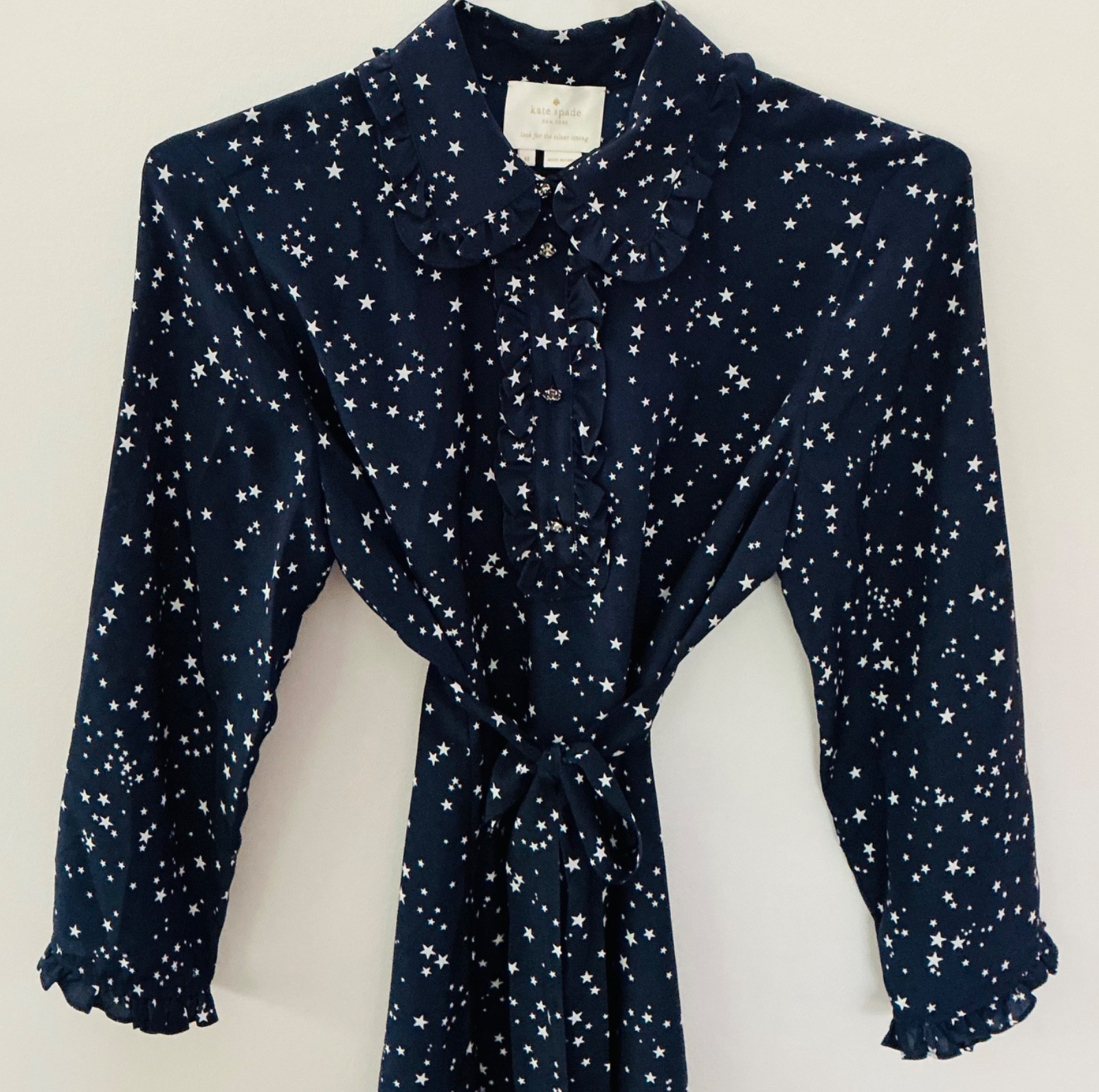 Kate Spade Star Bright Night Sky Silk Shirtdress SZ Medium With Belt NWOT