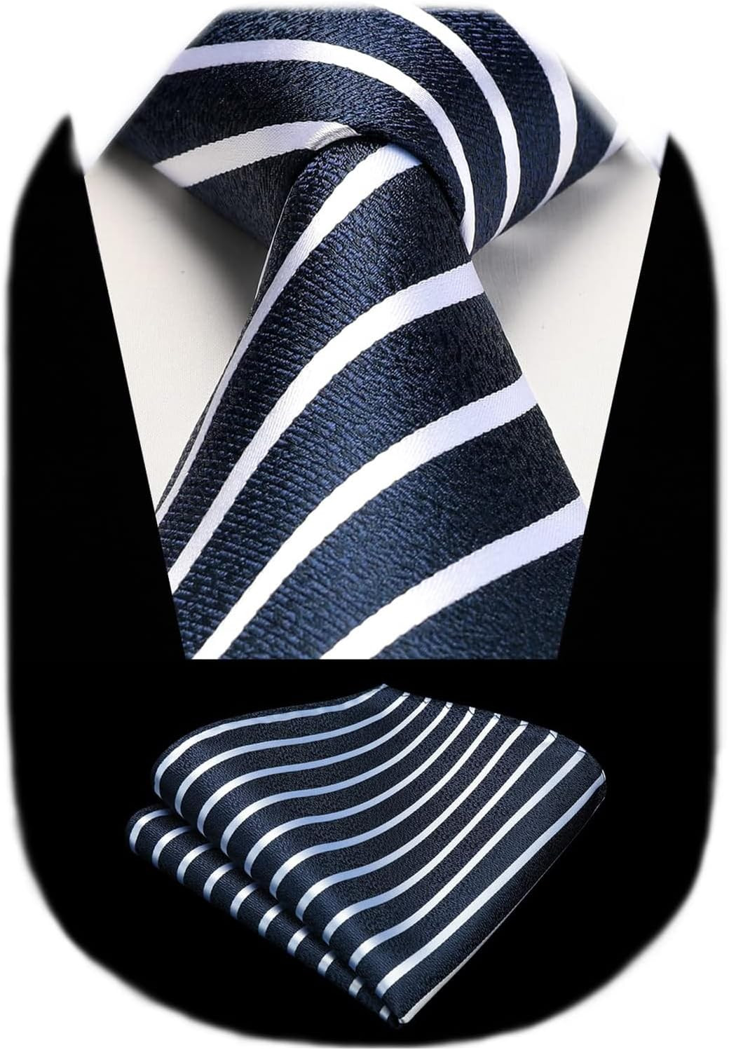 Stripe Tie Mens Ties with Pocket Square Set Classic 3.4” Silk Formal Necktie Ha