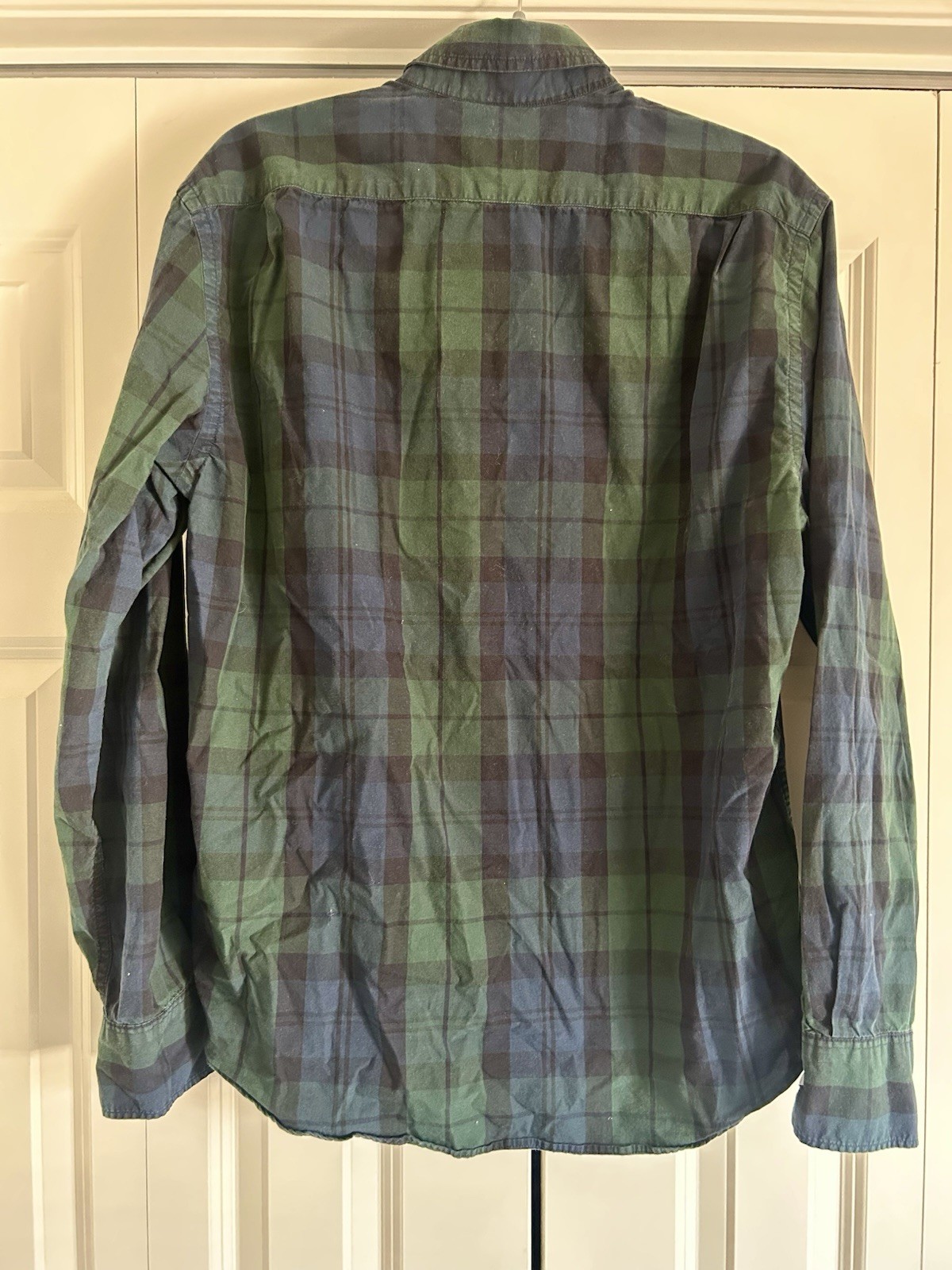 J Crew Factory Navy Green Plaid Flex Washed Slim Fit Button-Down Shirt – Men’s L