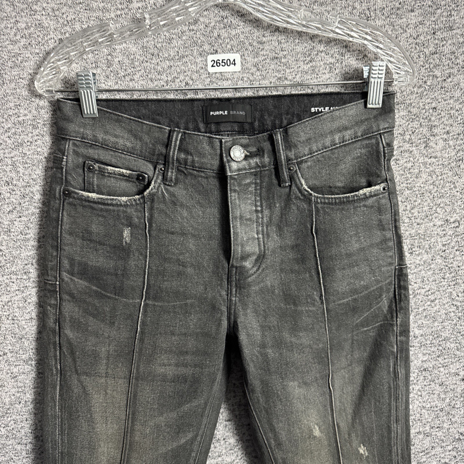 Purple Brand P004 Men’s 29 Charcoal Black Denim Pintuck Coated Flare Jeans