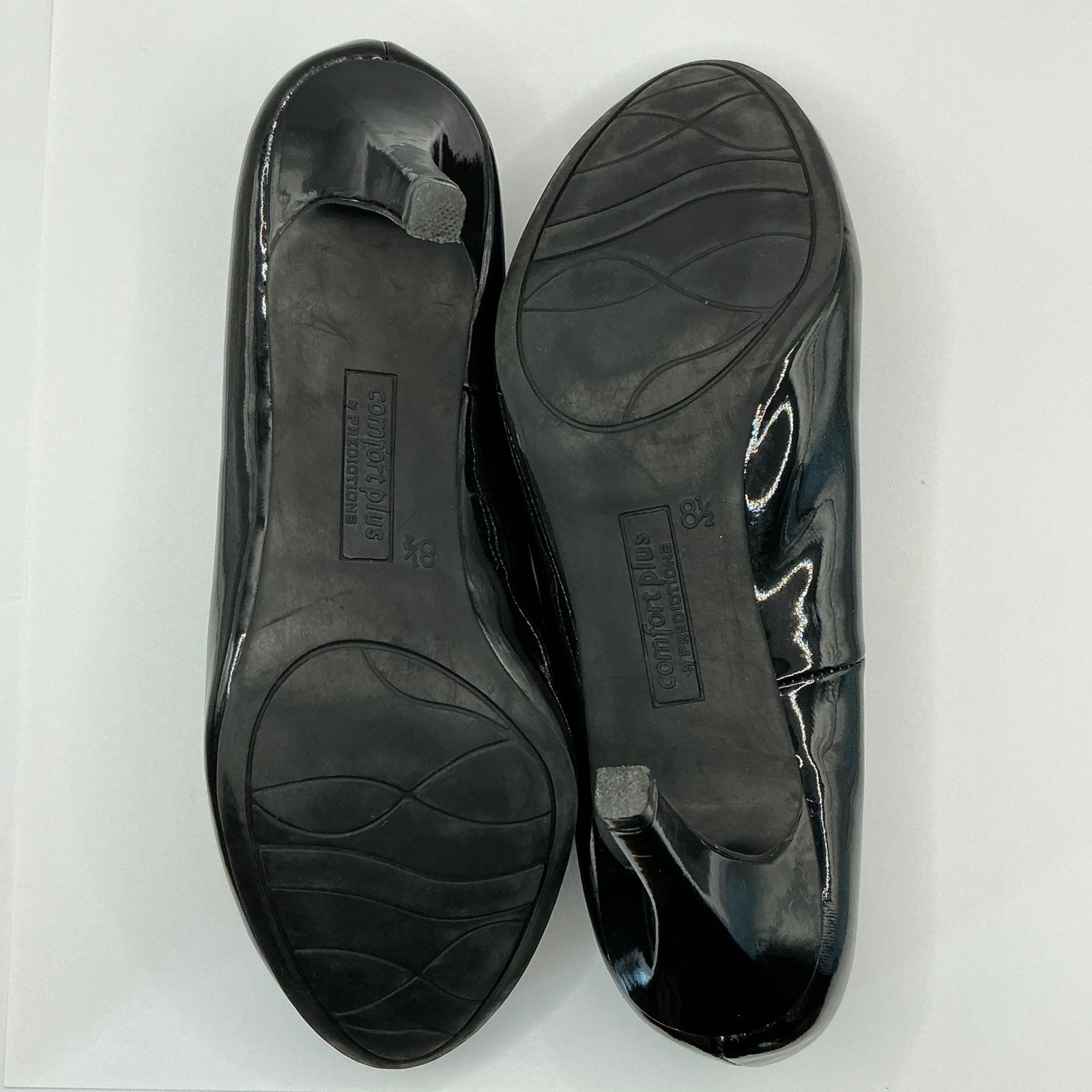 Comfort Plus by Predictions Black Patent Pumps Round Toe Heels Womens 8.5