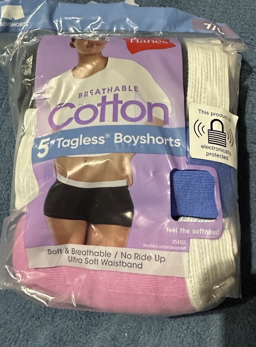 Hanes Women’s Breathable Cotton Tagless Boyshorts 5 Pack Size 7 12/14 Large