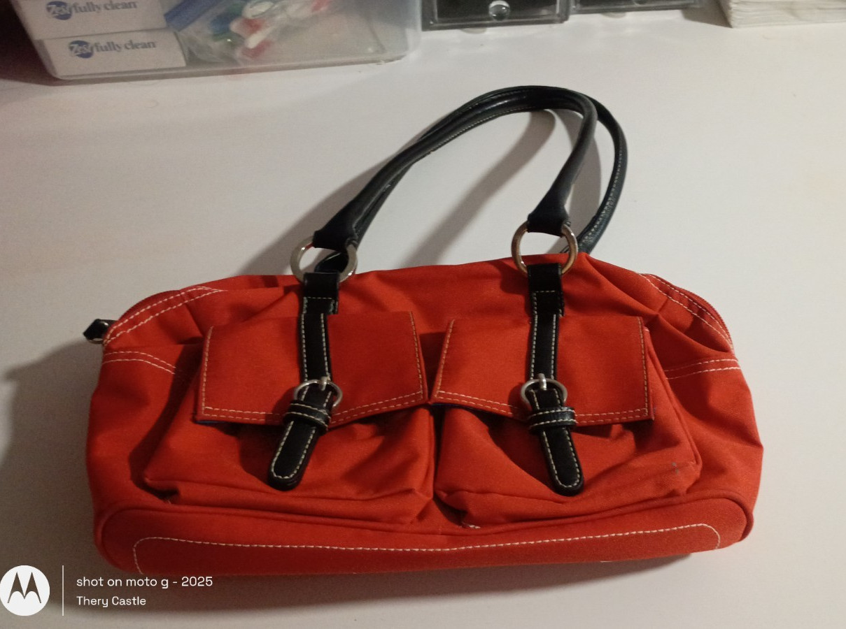 Kenneth Cole Reaction Orange Satchel Top Handle Zip Bag Lined Pockets Silver