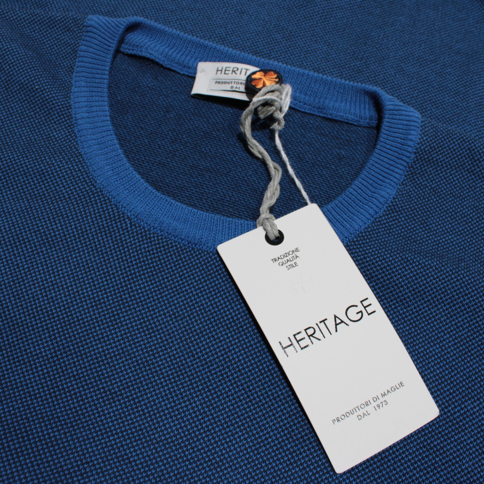 Heritage NWT Pullover Crew Neck Sweater Sz 52 (US L) Shades of Blue 100% Cotton