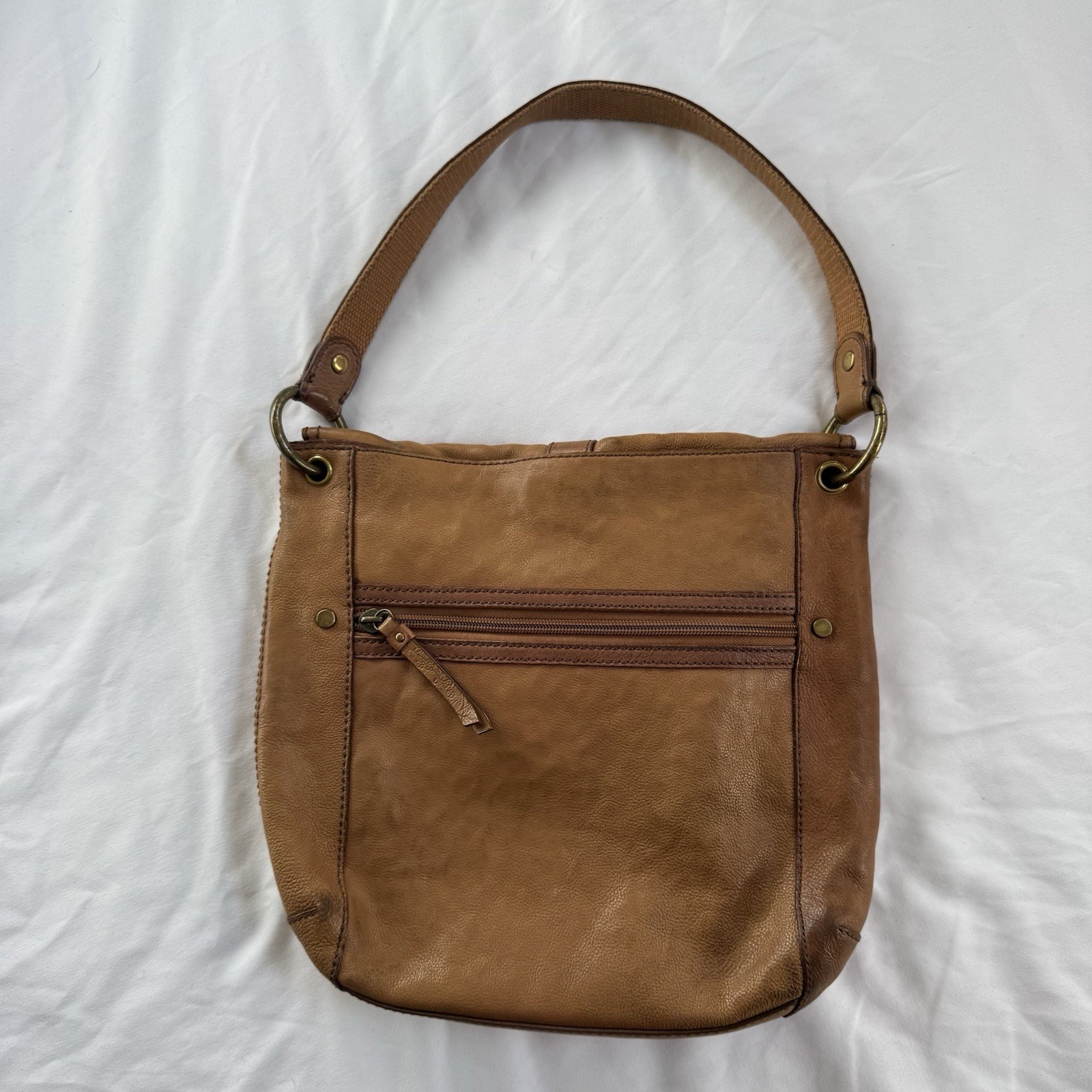 Fossil Brown Shoulder Bag Flap Magnetic/Zip, Inner & Outer Pockets, Gold