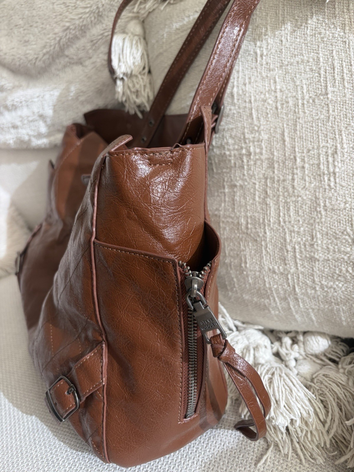 Steve Madden Brown Large Distressed Vegan leather Bag