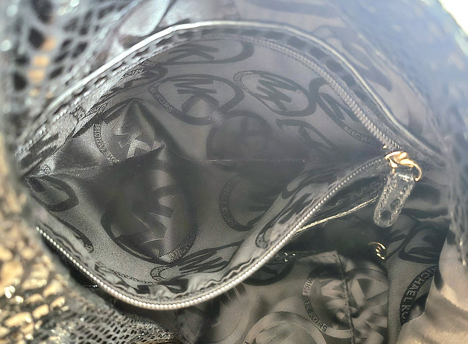 Michael Kors Black Python Snakeskin Embossed Leather Hobo Bag Gold Hardware