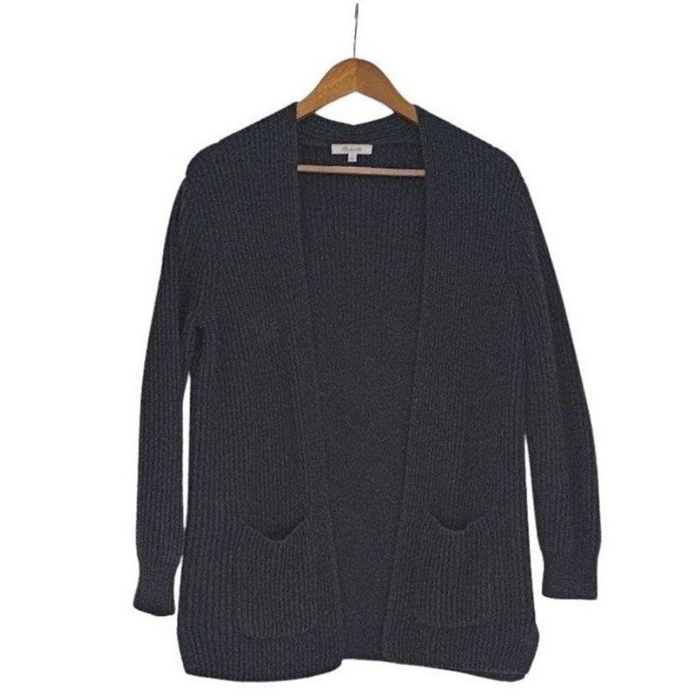 Madewell Charcoal Ribbed Knit Open Front Cotton Cardigan Sweater Womens Fits S/M