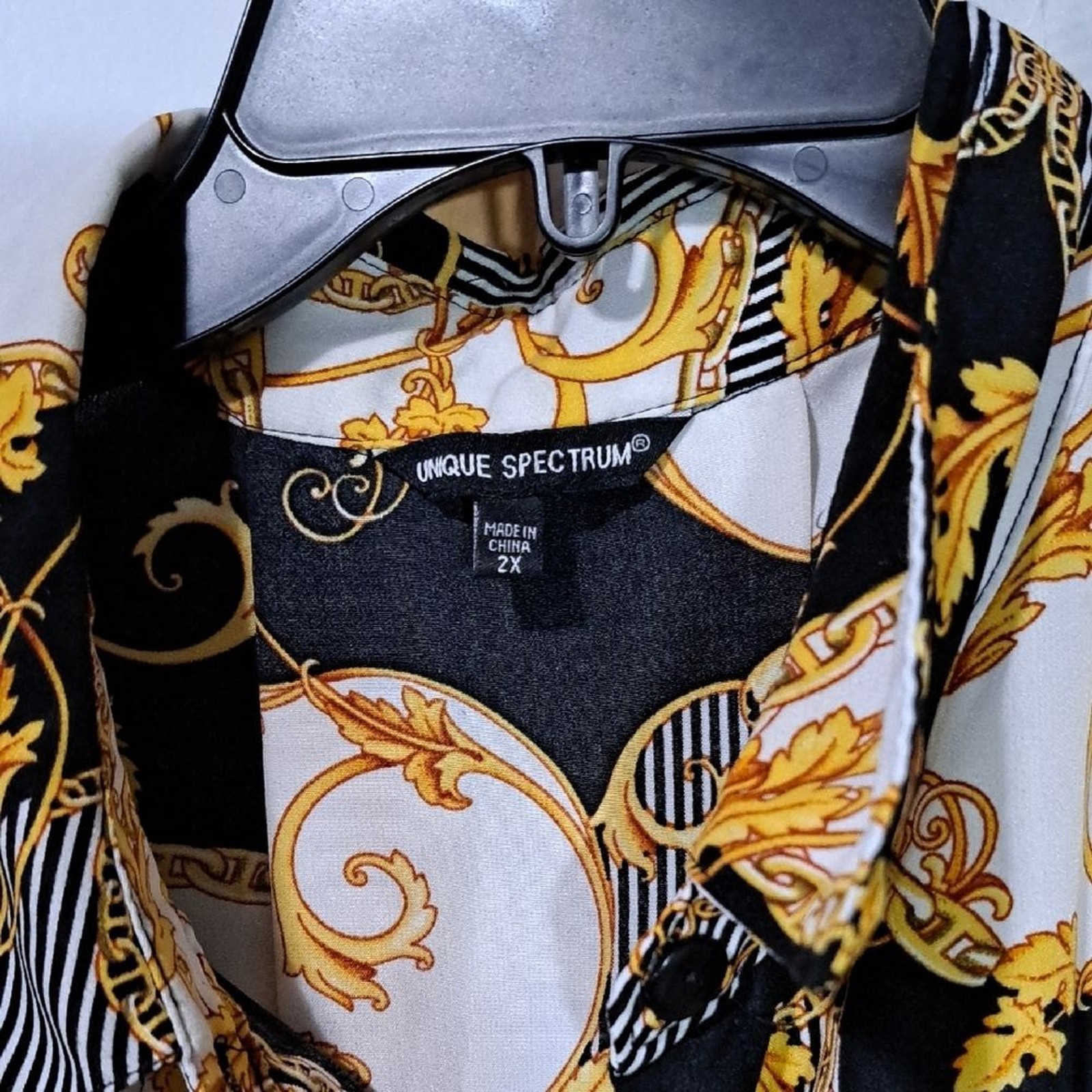 Unique Spectrum Black and White Asymmetrical Blouse with Mandarin Collar
