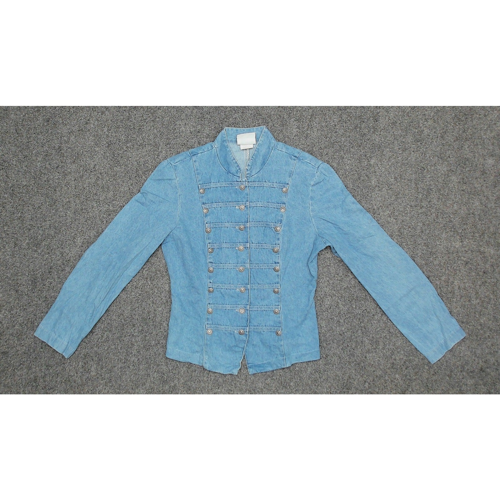 Vintage 80s Granite Denim Drummer Boy Band Jacket Western Concho Buttons Size S