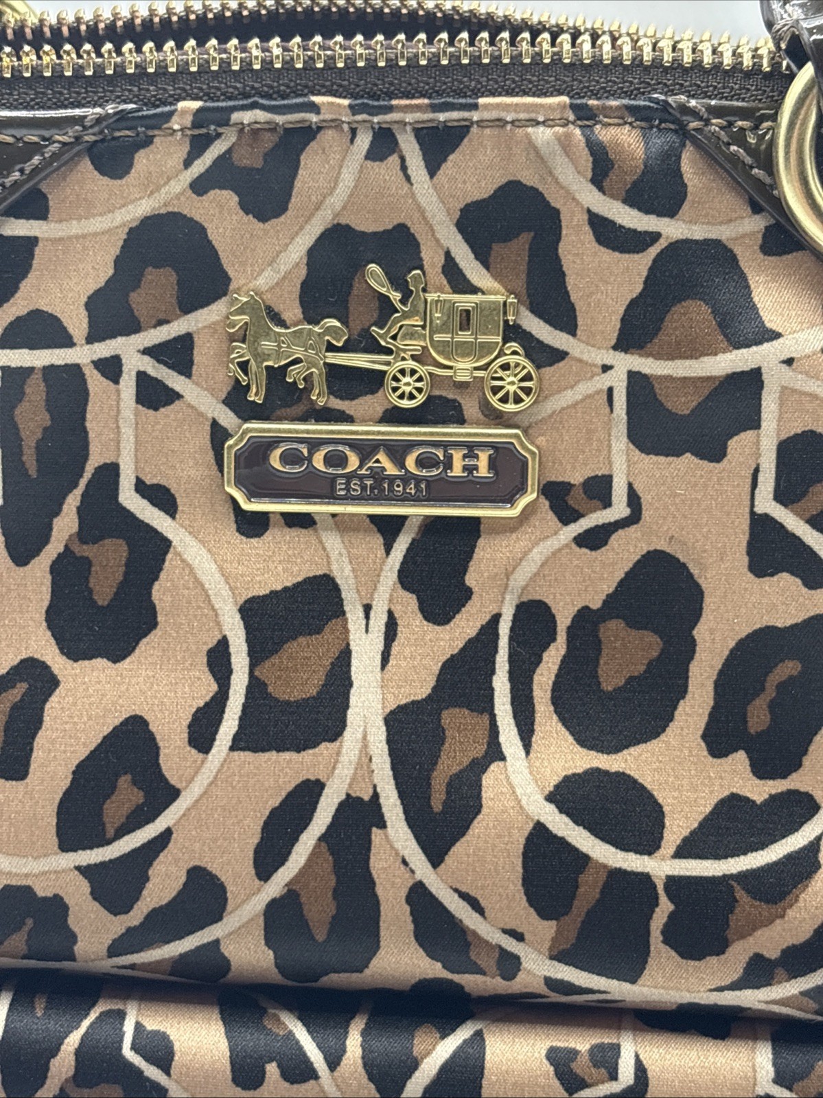 Coach Madison Ocelot Leopard Print OP Art Sateen Sophia Satchel Bag Purse 17764