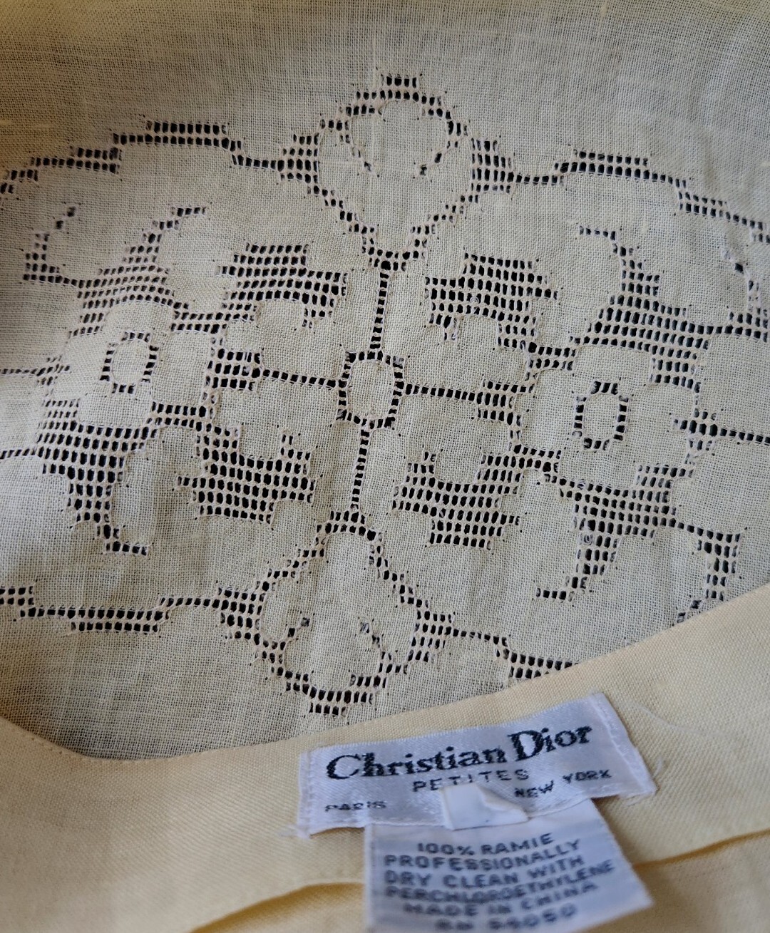 Vtg Christian Dior 100% Ramie Cutwork Embroidered Lace Boho Style Top Shirt 4P