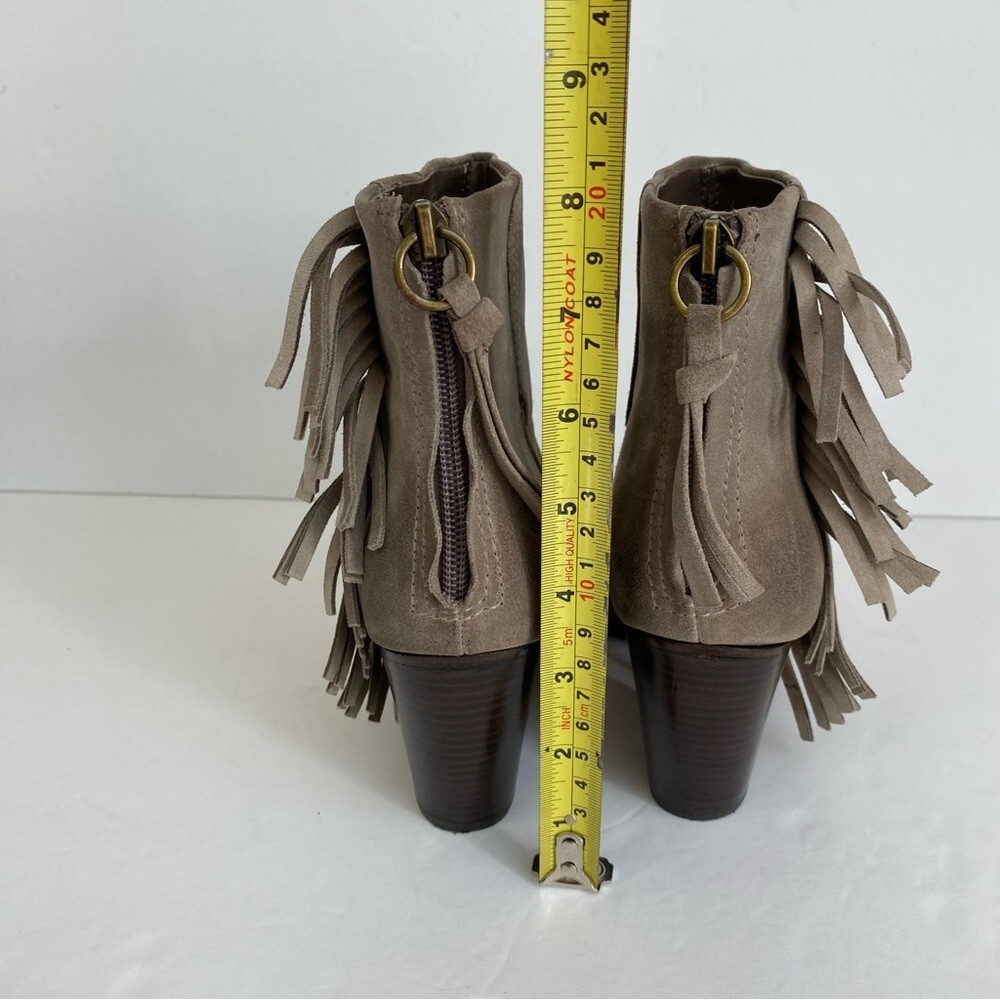 ASH Stone Suede Leather QUICK Pull On Fringe Stacked Heel Boots EU 38