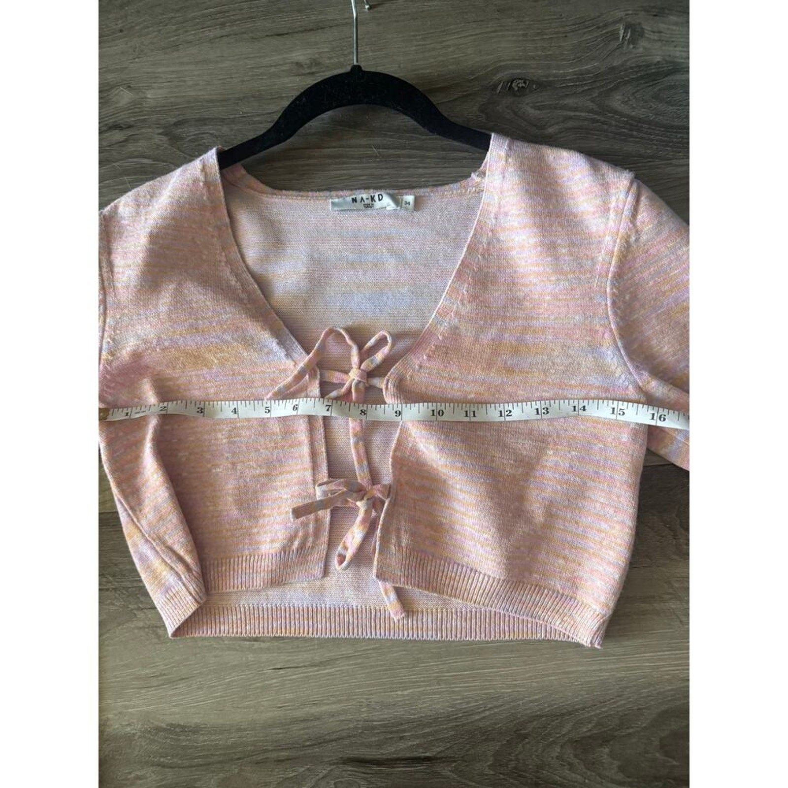 NA-KD Pastel Tie Front Cropped Knit Cardigan Pink Multicolor Sweater Size 34 XS