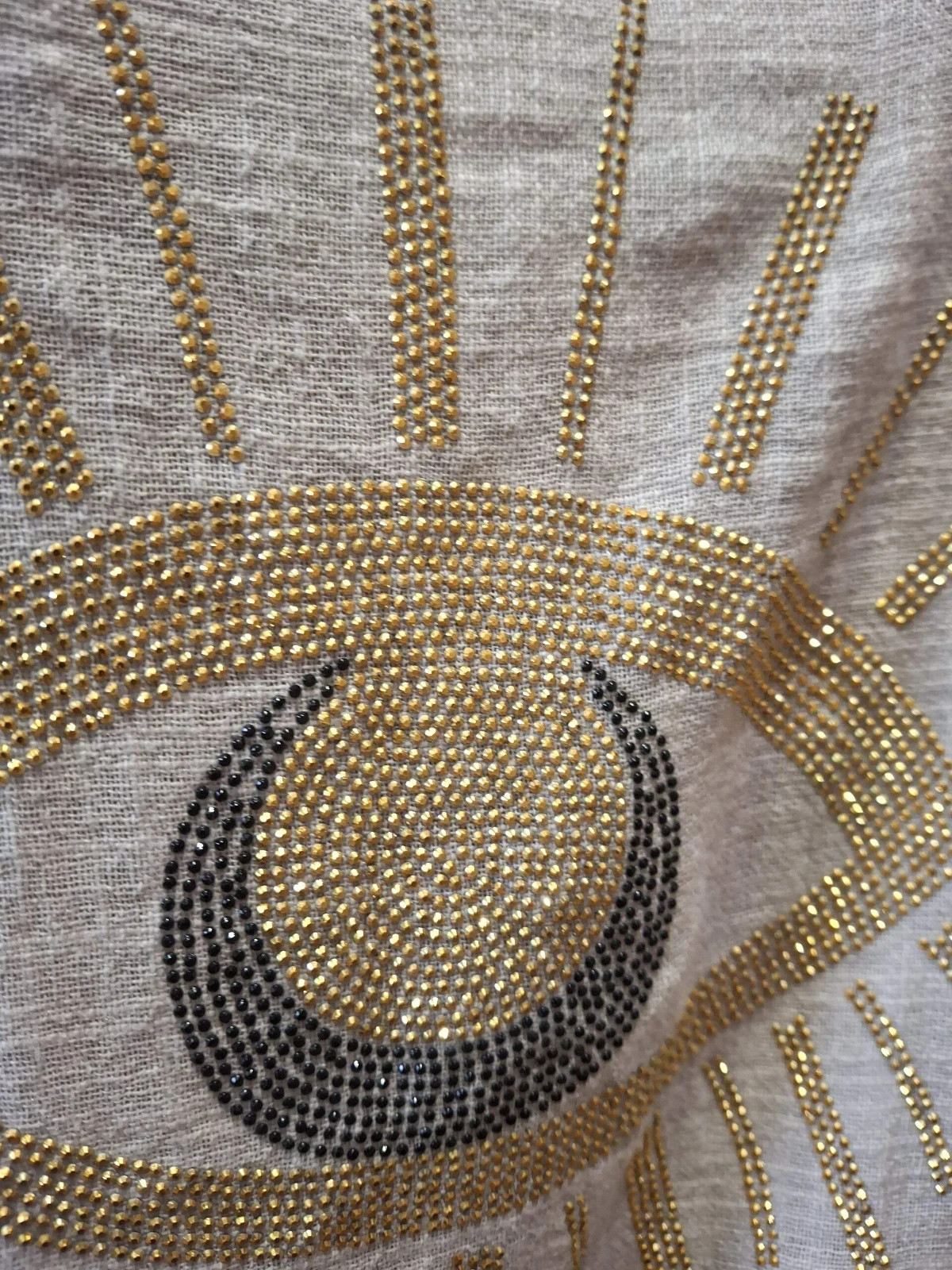 BLUE VANILLA Grey Cotton Boho Tunic Gold Rhinestone Evil Eye Top Summer Beach OS