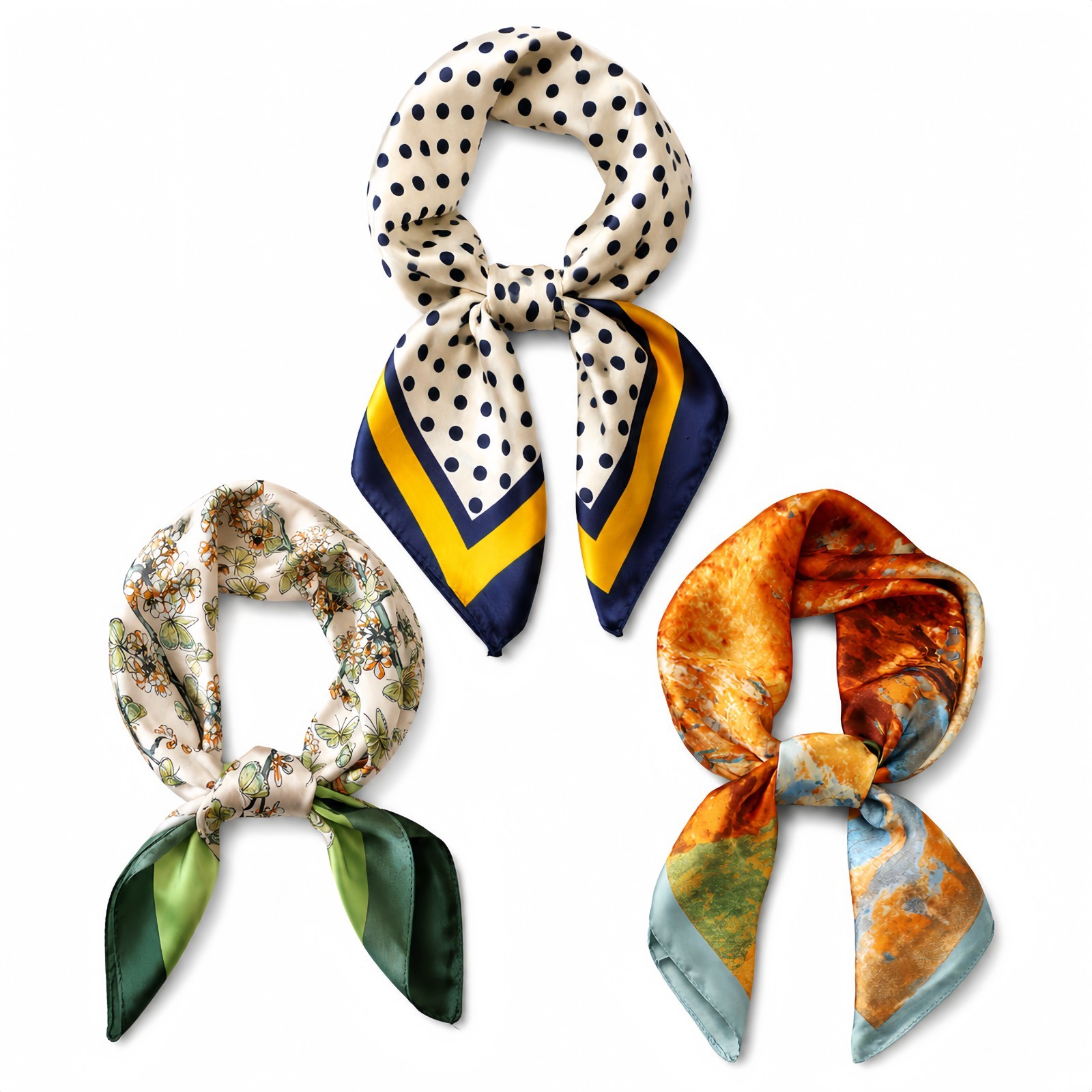 3-Pack Silk Like Satin Square Scarf 70x70cm, Floral Head Neck Hair Scarf