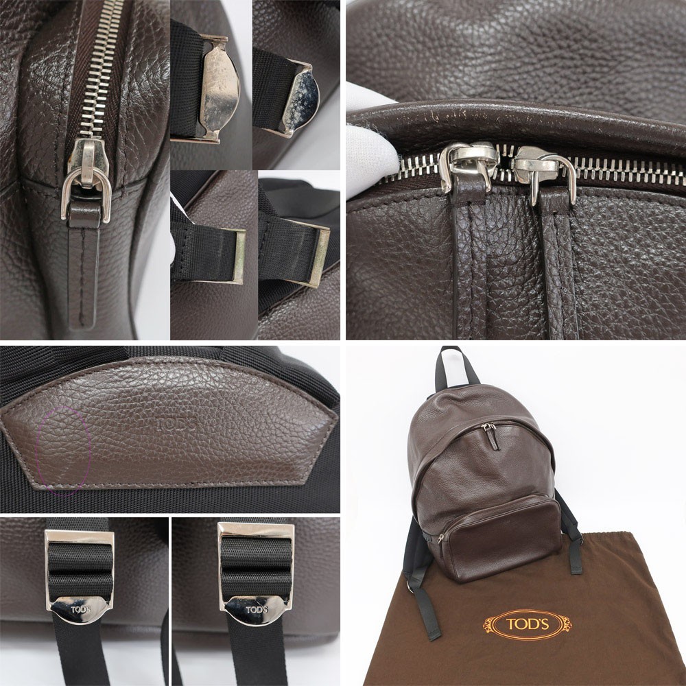 TOD’S Brown Leather Backpack Rucksack Italian Genuine Leather #M-4435