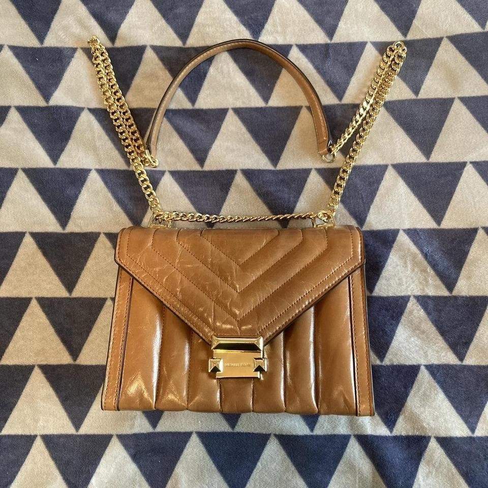 Michael Kors Whitney Medium Quilted Convertible Shoulder Bag in Camel Brown