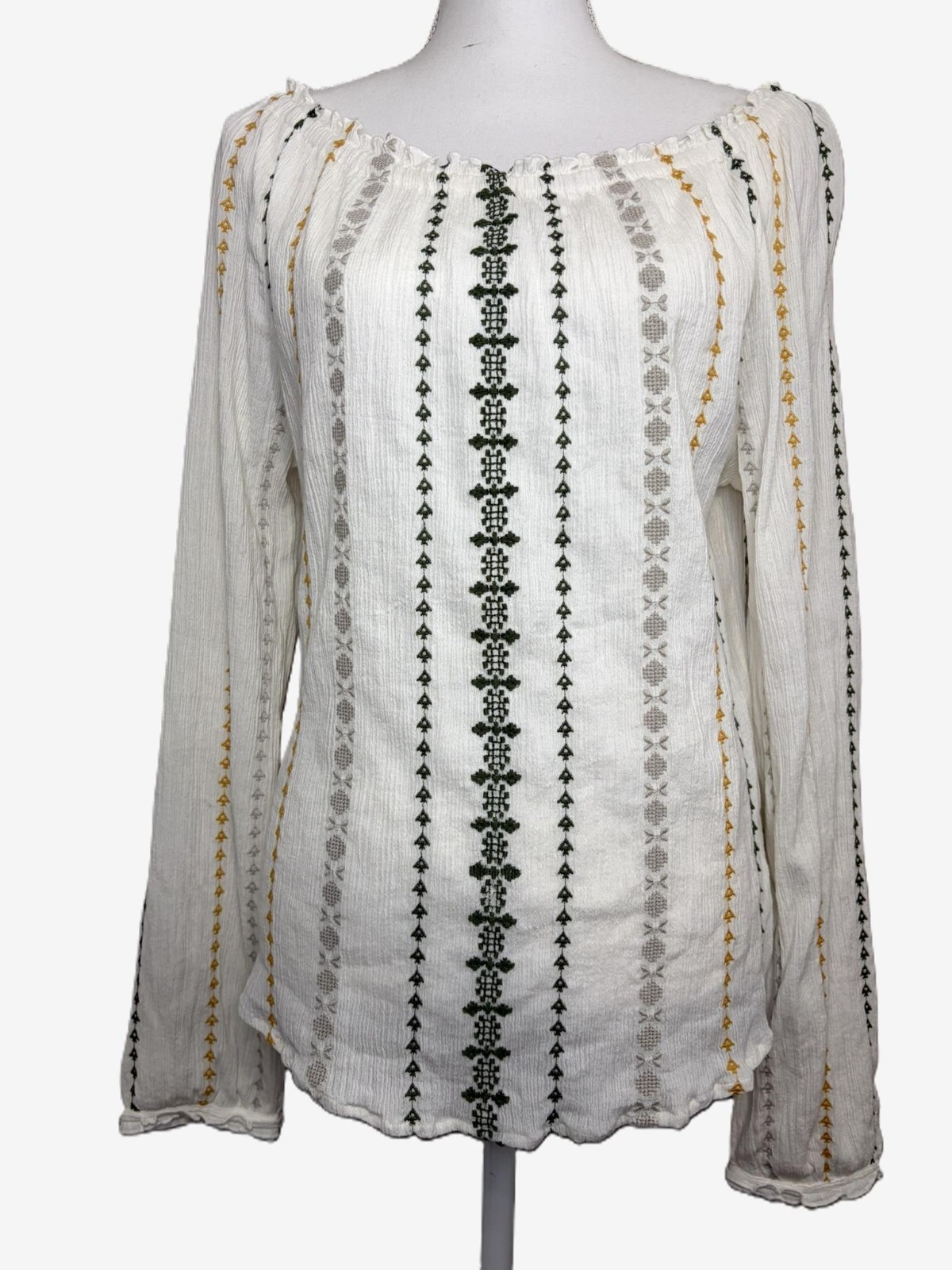 Karen Kane XL White Embroidered Boho Top 100% Cotton Long Sleeve Cottagecore EUC