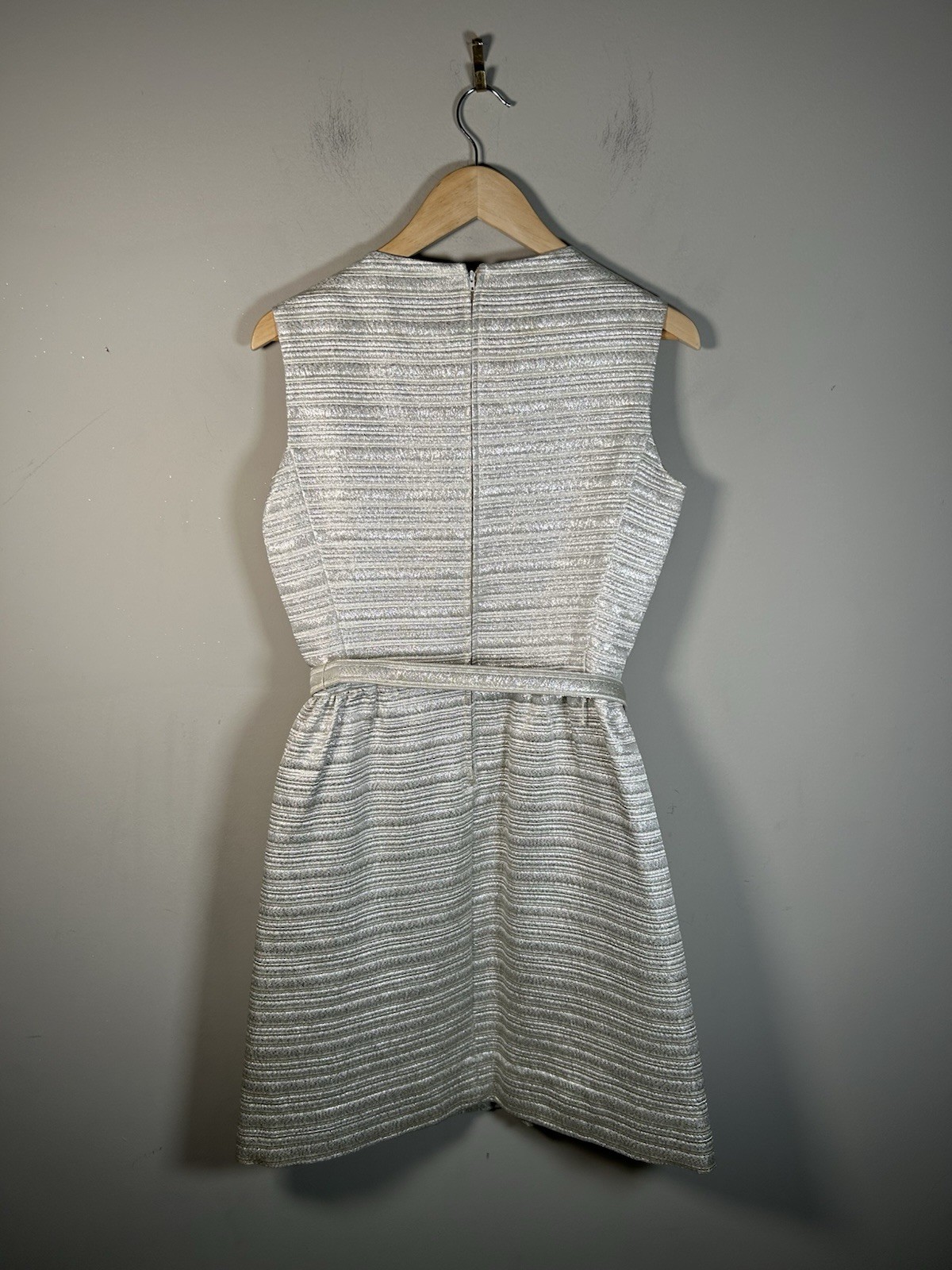 1960s Silver Metallic Stripe Rhinestone Button Dress Jacket Set Deadstock Sz M