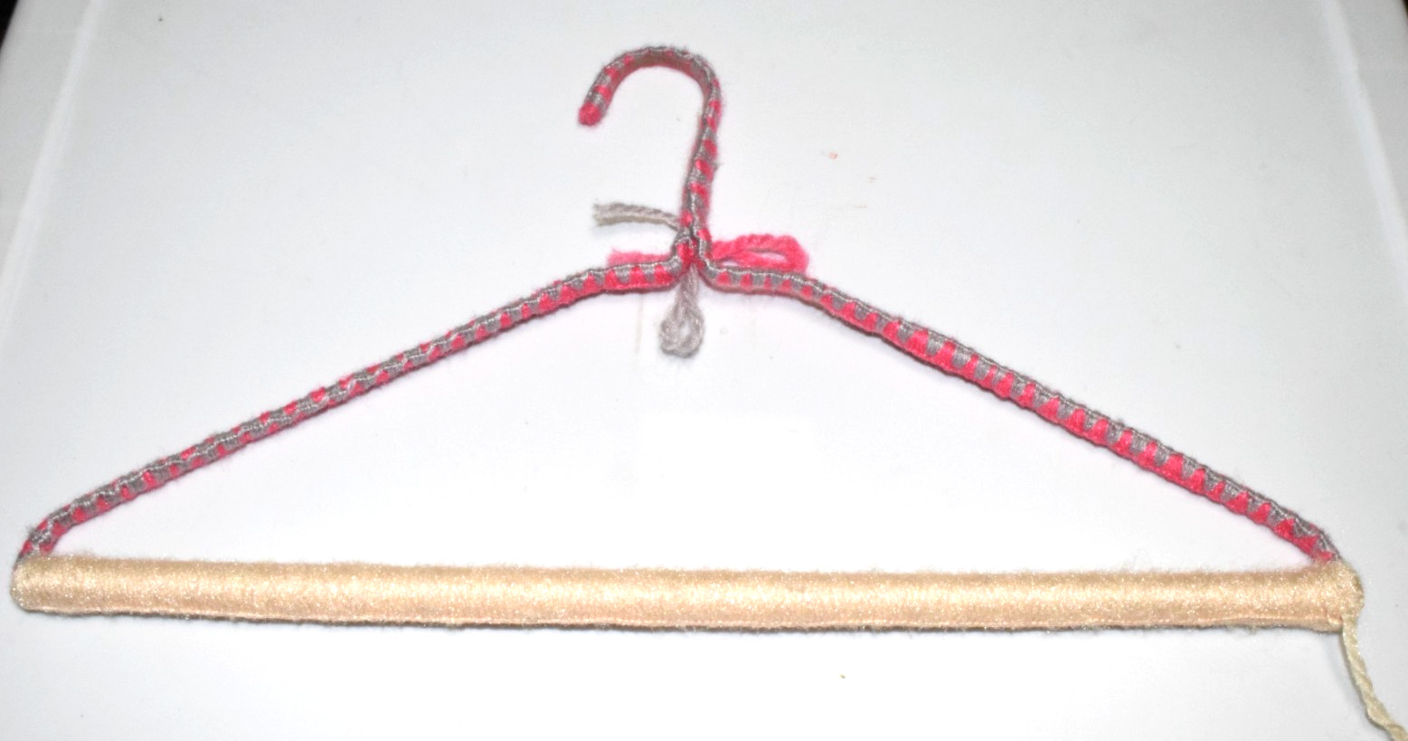 Vintage Yarn Wrapped Thick Wire Pant Hanger 50s 70s Rose Gray Cream Satin 16″