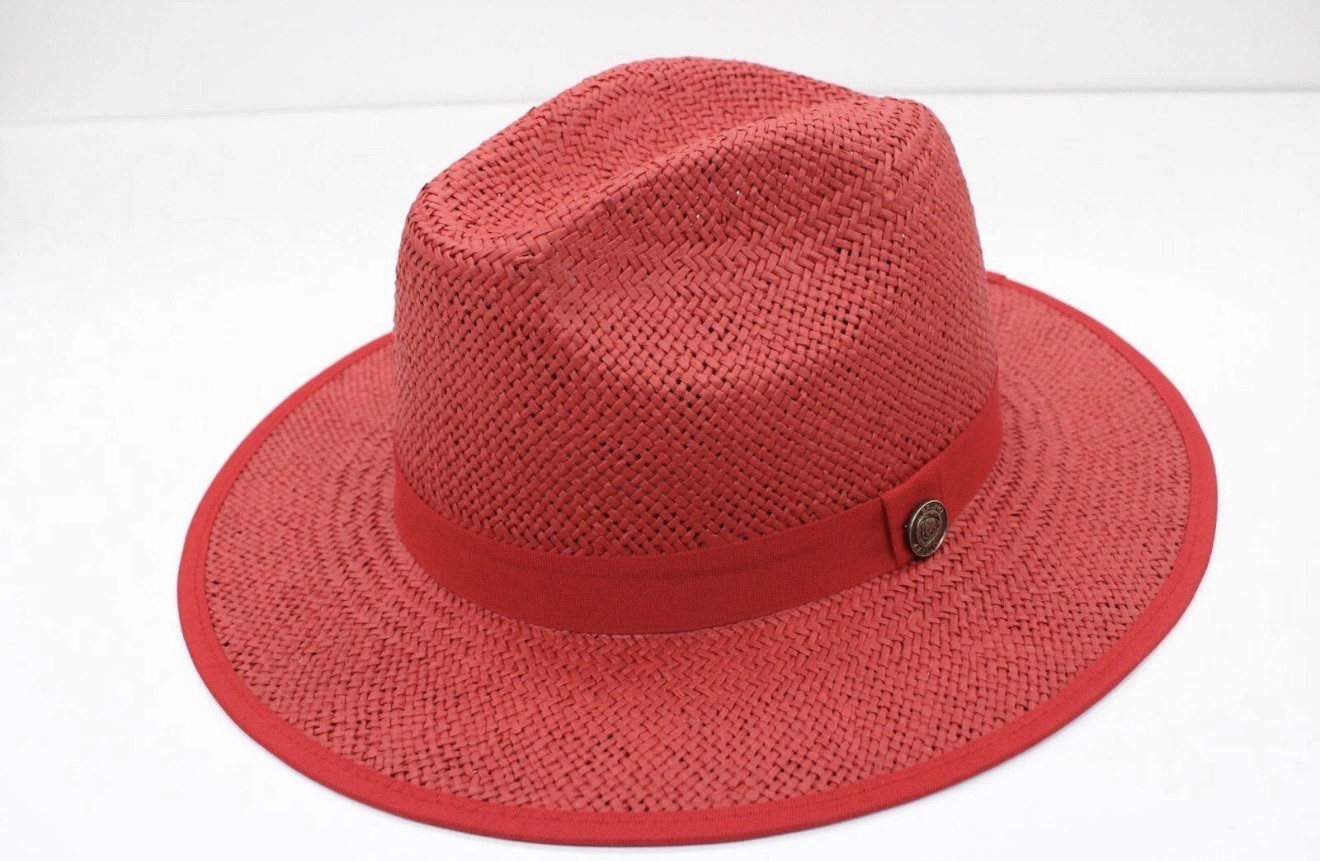 Bruno Capelo Men’s Red/Black Wide Brim Straw Fedora Kingdom Collection KI-507
