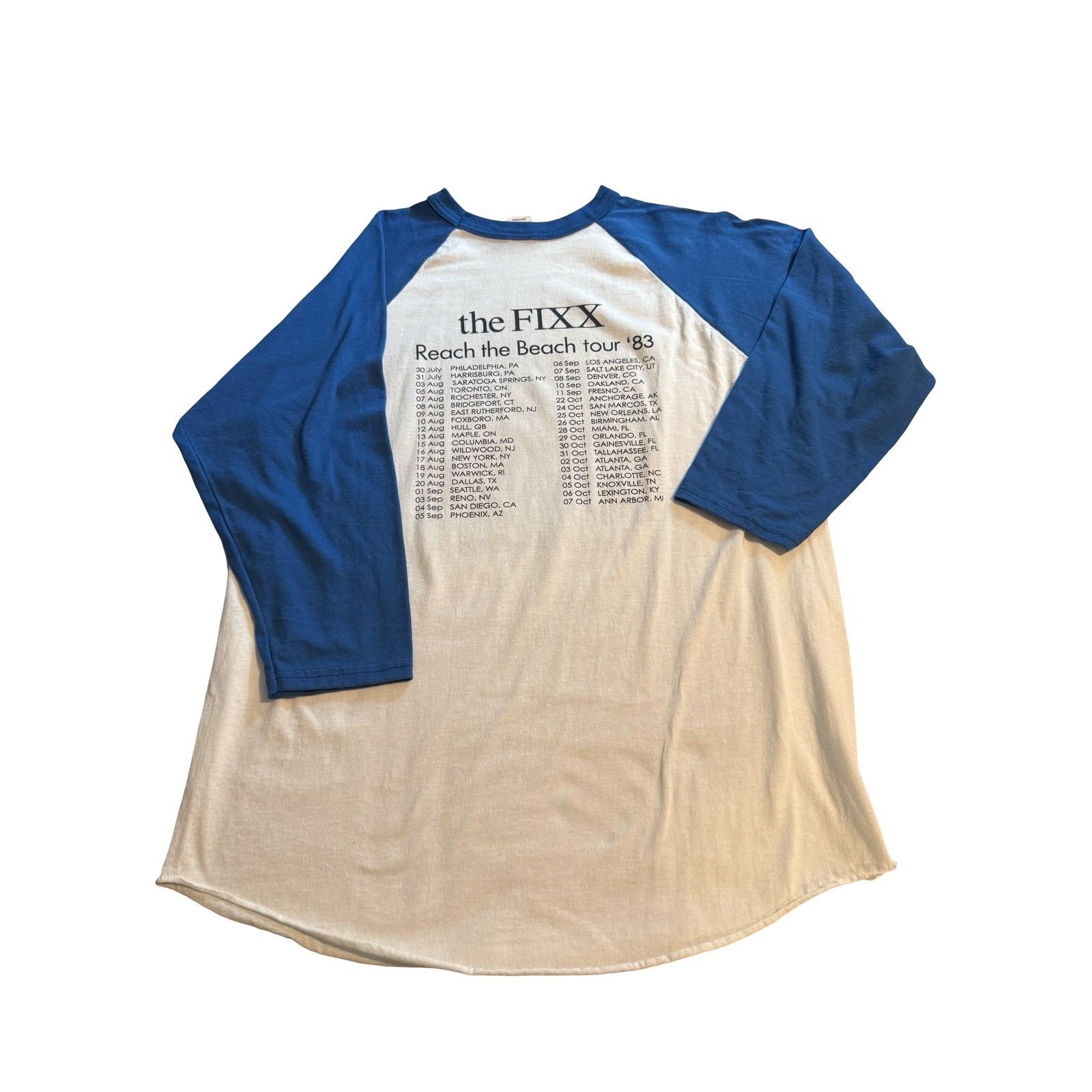 The Fixx Reach the Beach Tour 83 Baseball Tee Blue White Y2K Augusta XL