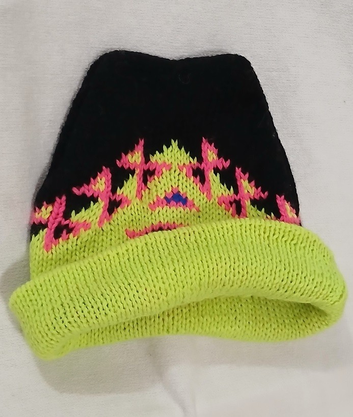 Multicolor Neon Knit VTG 90s Slouch Cap Hat Winter Beanie Toque Mens Unsized