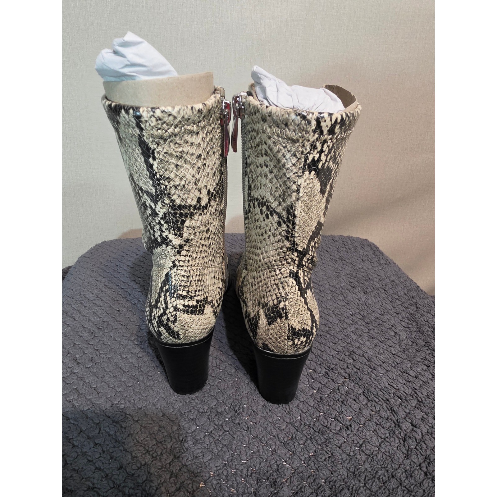 Franco Sarto Indigo Roccia Ankle Boots Snakeskin Print Block Heel Size 5.5 M