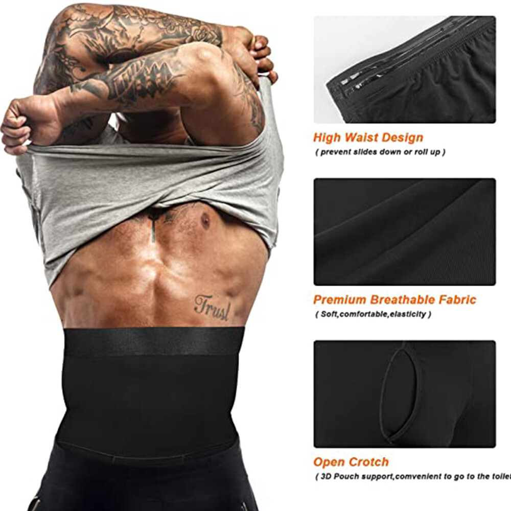 Men Compression Hi-Waist Boxer Shorts Tummy Slimming Body Shaper Girdle Pants