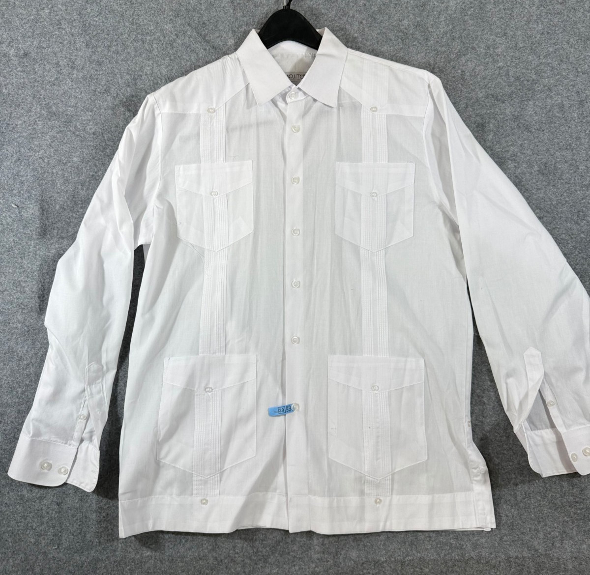 Mojito Guayabera Wedding Shirt Mens M White Button Up Long Sleeve Flap Pocket