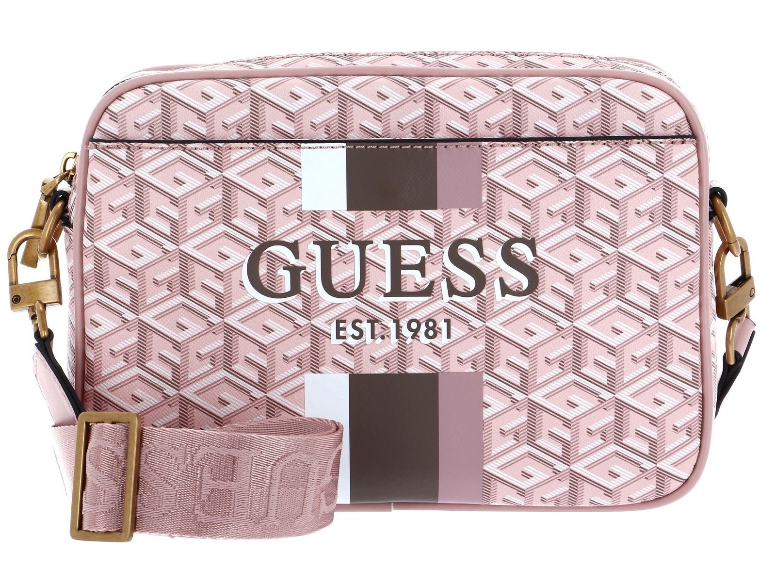 GUESS Pink Logo Crossbody Bag Zip Closure Adjustable Strap Inner Pockets