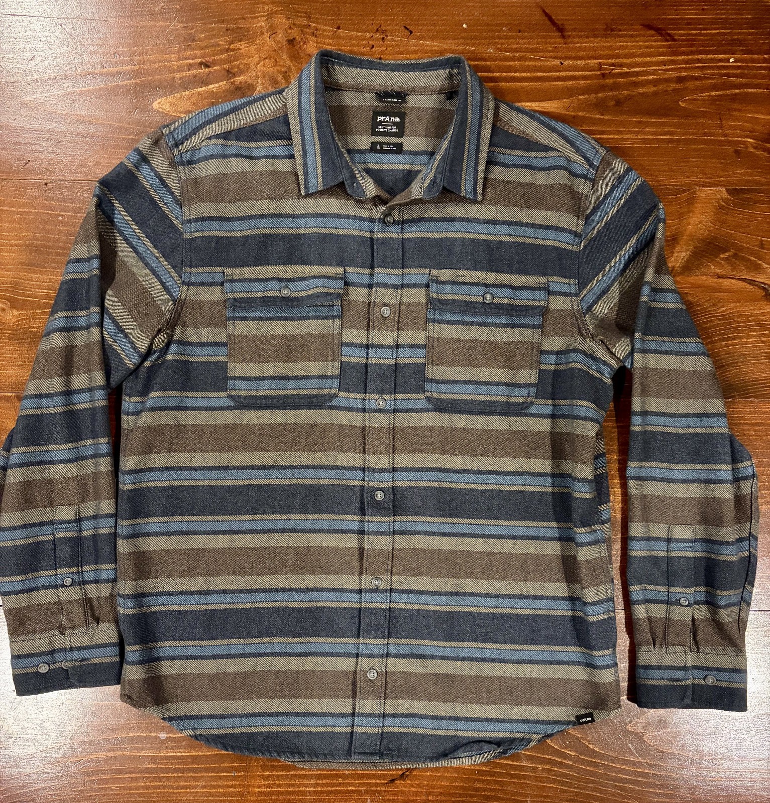 prAna Westbrook Flannel Shirt Men’s L Stormy Night Stripe