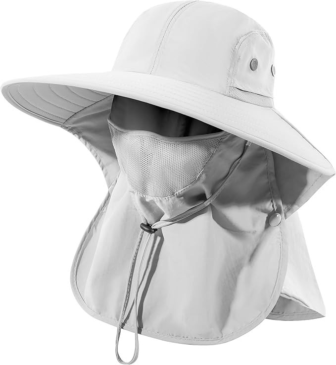 Mens Women Fishing Hat UPF 50+ Wide Brim Sun Hat with Face Cover & Neck Flap