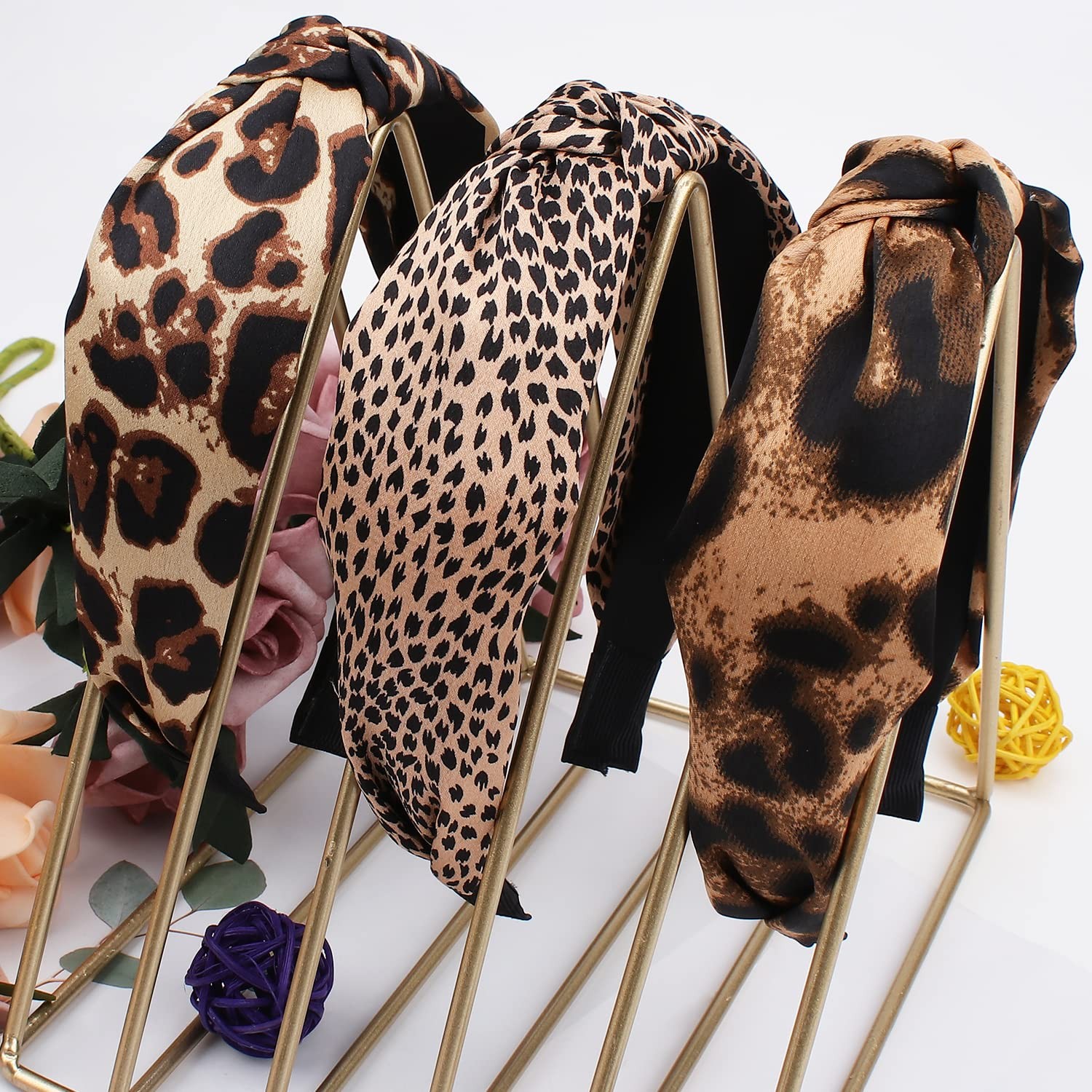 TOBATOBA Cute Fashion Leopard Print Headbands, 3Pcs Knotted Cheetah Print Hair A