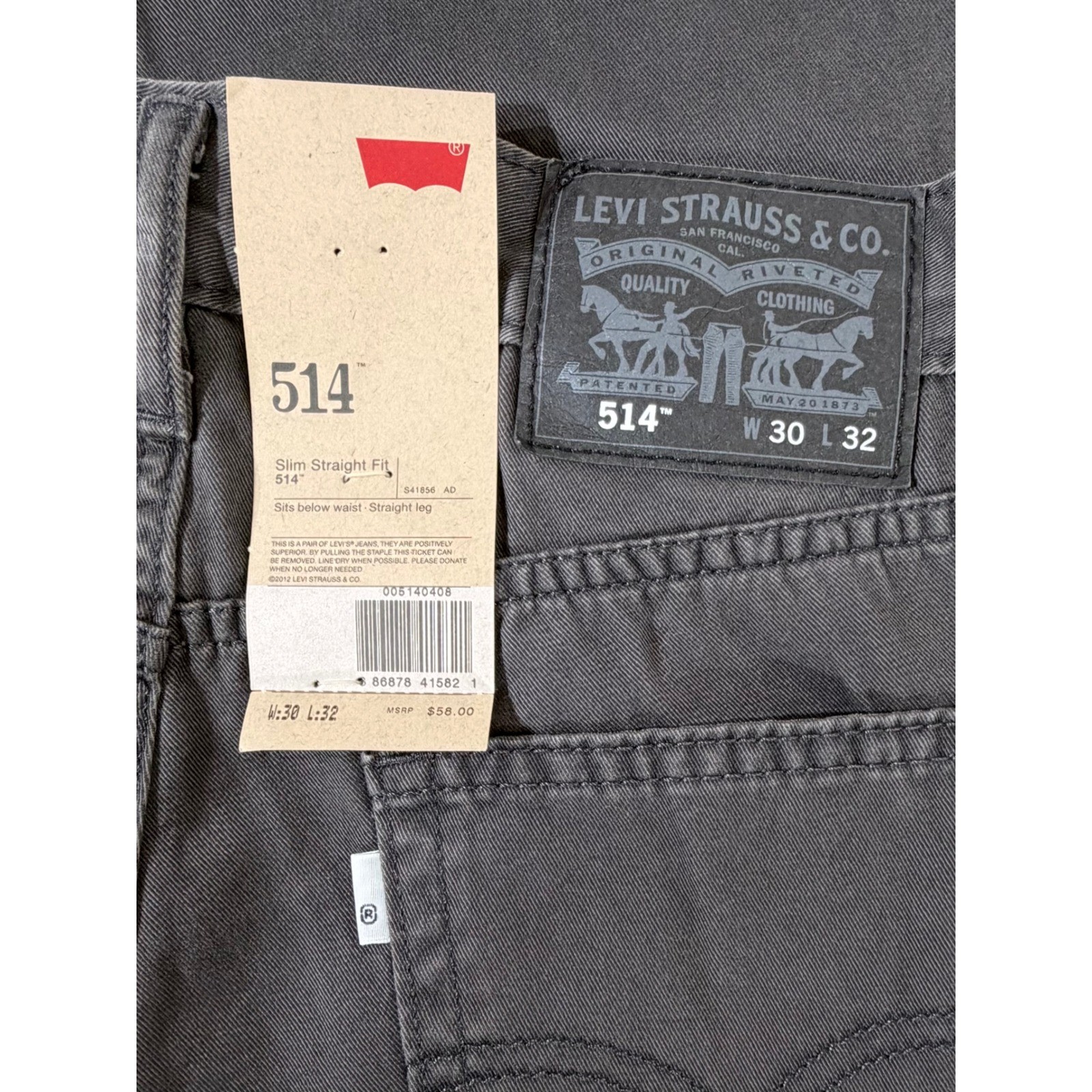 Levis 514 Slim Straight Fit Chino Pants 30×32 Charcoal Gray 100% Cotton NWT