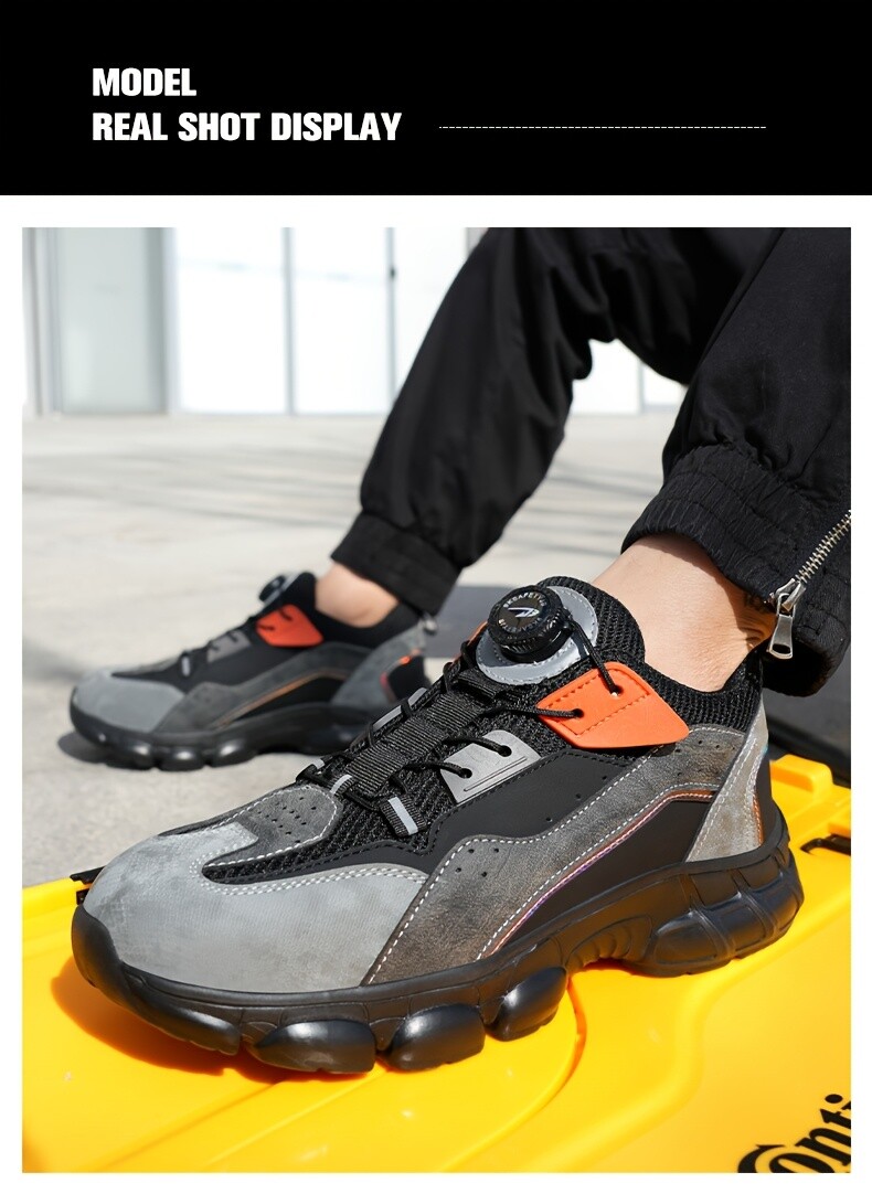 Men Work Rotating Buckle Safety Shoes Steel Toe Cap Boots Breathable Lightweight