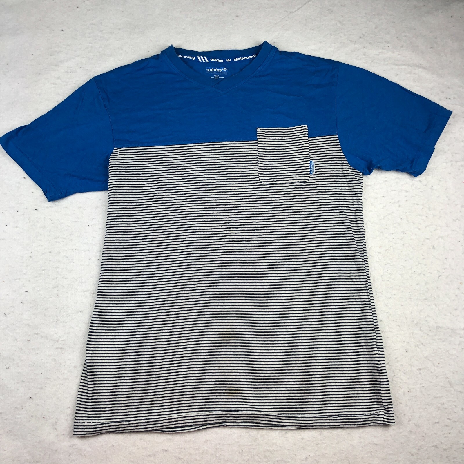 Adidas Shirt Mens Small Skateboarding Striped Blue Black Gray Cotton Soft