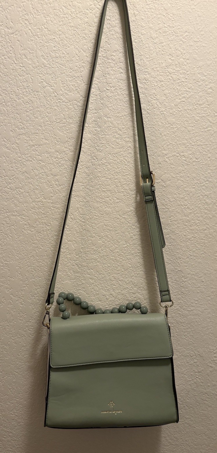 Nanette Lepore Sea Foam Green Beaded Handle Crossbody Satchel Vegan Leather