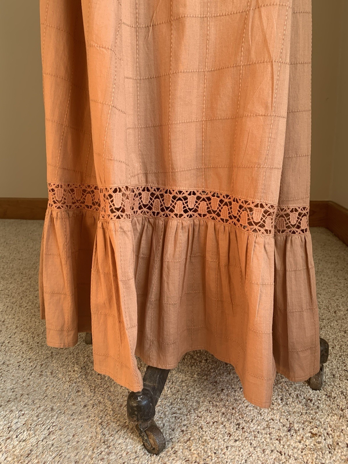 Torrid NWT Terracotta Brown Cotton Maxi Dress 12T Tall Boho Crochet Lace Pockets
