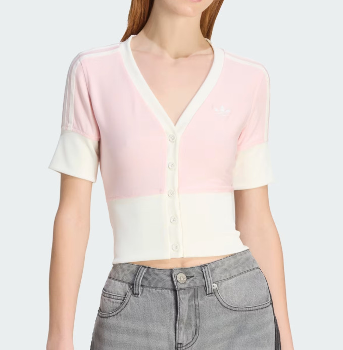 adidas Originals V-neck Button T-Shirt Women Casual Lifestyle Top AsiaFit KW4541